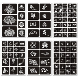 18 Sheets Temporary Tattoo Stencils Reusable for Women Girls, 344 PCS Henna Tattoo Stencil Kit, Temporary Glitter Tattoo Stencils for Face Body Paint DIY
