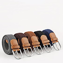 electromax Men Belts, Elastic Braided Stretch Belt with Covered Leather Buckle, for Men's Jeans, Trouser Belts (Coffee, L/XL)