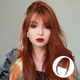 BUPPLER Clip in Bangs 100% Real Human Hair Clip on Bangs for Women Faux Bangs Clip in Hair Extensions with Hair Roller for Daily Wear(Thin,Auburn)