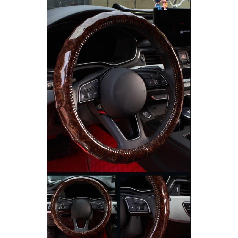 GZE Wood Grain Car Steering Wheel Covers 15 Inch Universal