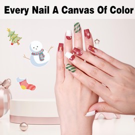 YiMistnnts Gloss Fully Cured Gel Nail Strips Christmas UV Free Nail Polish Strips Long Lasting Gel Nail Stickers Salon Quality 22 Nail Wraps for Women Manicure (Christmas Cedar)