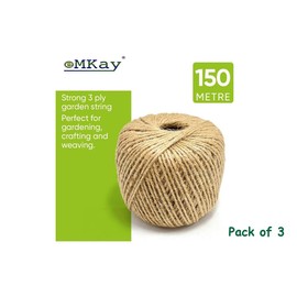 eMKay® Natural Garden Jute Twine 3 Ply - PACK OF 3 150m Balls of Garden Twine Garden String for Arts Crafts Gardening Wedding Décor Packing Christmas & Around the Home - 450 METRE / 1476 FEET APPROX