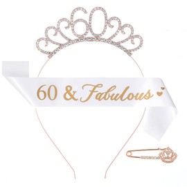 CHTENG Rose Gold Birthday Girl Sash and Tiara Rhinestone Crown Headband for Birthday Party Supplies (60 NUMBER)