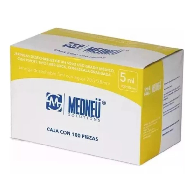 MEDNEÜ Caja 100 Jeringas Desechable 5ml 20g 35mm Grado Medico