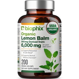 biophix Lemon Balm Capsules USDA Organic 20:1 Extract 300 mg 200 Veggie Caps - Cognitive Health Stress Sleep Mood Support Natural Herbal Supplement