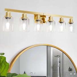 DIKAIDA 6 Light Gold Bathroom Vanity Light, Gold Bathroom Light Fixtures, 38" Modern Brushed Gold Vanity Lighting Fixtures for Bathroom Over Mirror, Gold Sconces Wall Lighting for Bedroom