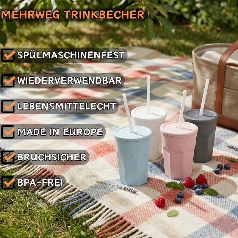 Engelland - 5 x Plastic Cups with Lids, Pink, Drinking
