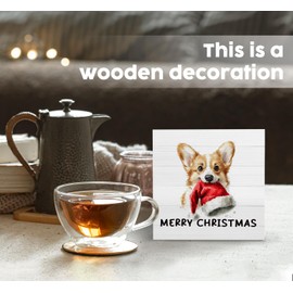 Nitelat Corgi Christmas Wooden Box Sign, Corgi Christmas Decorations, Corgi Decor, Cute Dog Christmas Decorations, Merry Christmas Wood Signs for Home Office Desk Shelf Table Decor, 5x5 Inch