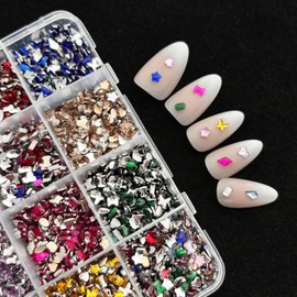 12 Grid Mixed Nail Rhinestone 3D Flatback Nail Gems and Rhinestones Colorful Nail Art Charms Sparkling Diamonds Nails Jewels for Women Manicure Art Decorations DIY Acrylic Nails Supplies