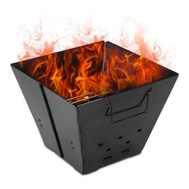 Portable Fire Pit for Camping, Collapsible Outdoor Fire Pit, Firepits for Outdoors, Folding Fire Pit Fireplace, BBQ Fire Bowl With Top Grill, Iron Fire Bowl for Picnics Bonfire Patio Backyard Garden