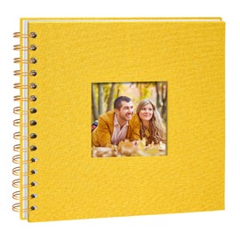 Vienrose DIY Photo Album 20.5 x 20.5 cm, DIY Scrapbook Spiral Album with 40 White Pages, Linen Photo Album for Pasting for Families, Baby, Wedding, Anniversary, Birthday, Yellow