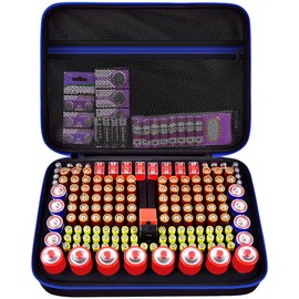 casmilee Storage Case & Battery Organizer with Tester for 162+ AA AAA 4A C D 9V 3V Lithium LR44 CR2 CR123 CR1632 CR2032 18650 Button - Batteries Not Included Blue