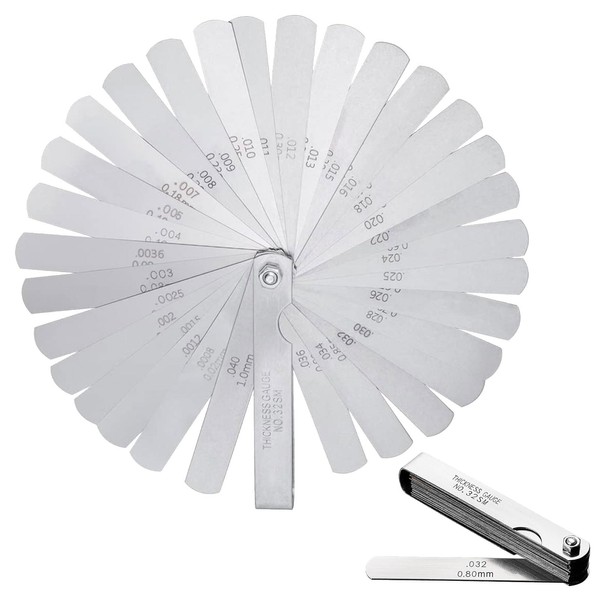 32 Klingen Fühlerlehre,fühlerlehre ventilspiel motorrad,Ventillehre,0,02-1,0mm Fühlerlehre Ventilspiel,Doppelt Markierte Metrik Und