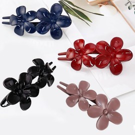 Outyua Flower Flat Hair Clips Floral Hair Claw Clips Glossy French Beach Strong Hold Thick Thin Hair Clip for Women 4PCS