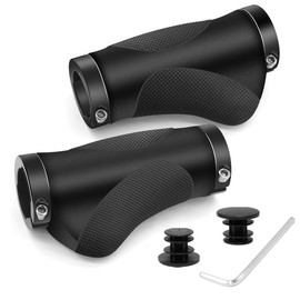 REETEE Bicycle Handlebar Grips Aluminium Screw Double Lock Bike Grips, Ergonomic Non-Slip Rubber Mountain Bike Handlebar Grips 22.2 mm Universal MTB Grips for Scooters/BMX (Black (93mm+93mm))