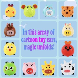 Small Pull Back Toy Cars Set,12 PCS Mini Racing Vehicles for Holiday Birthday Party Favors,Goodie Bag Stuffers,Classroom Prizes,Bulk Toys for Kids (Tiger,Cow,Bee,Zebra,Pig,Owl,Elephant Zoo Design)