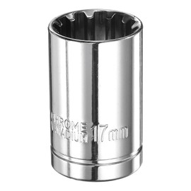 sourcing map 12 Point Socket 1/2" Drive by 17mm Metric Shallow Socket Chrome Vanadium Steel 12-Point Standard Sockets Mechanic Hand Tool for Car Repair Mechanical Maintenance Home Use