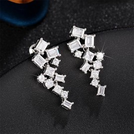 Metmejiao Cubic Zirconia Drop Earrings Superflash Micro-inset Zircon Earrings Diamond Geometric earrings Bridesmaid Hypoallergenic 925 Sterling Silver Pearl Zircon Earrings for Women