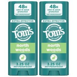 Tom’s of Maine North Woods Antiperspirant Deodorant for Men and Women, 48 HR Odor & Sweat Protection, Patchouli and Lavender Scent, 3.25 oz, 2-Pack
