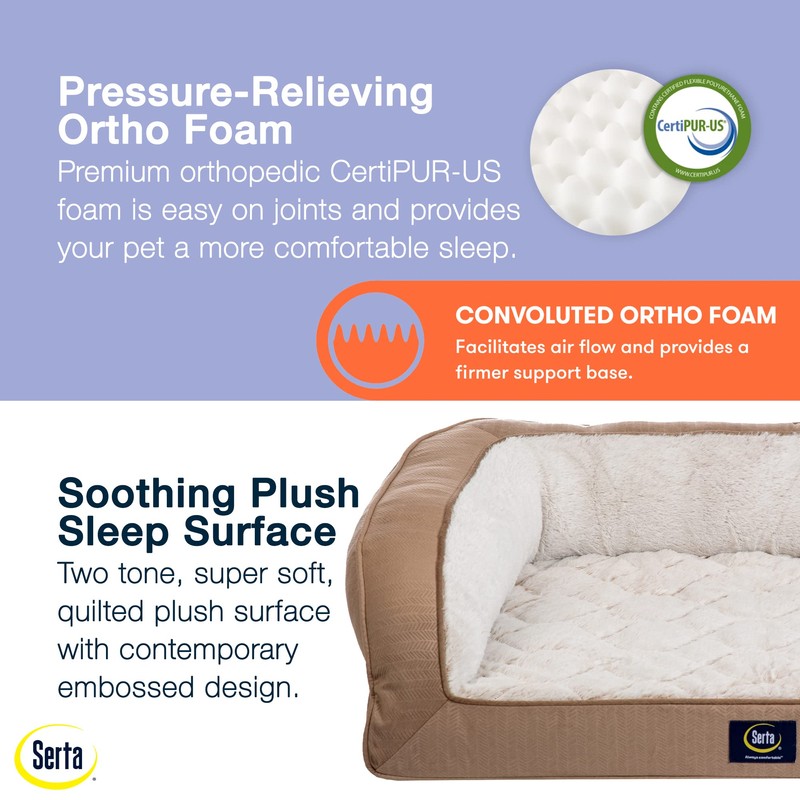 Serta Orthopedic Quilted Couch Dog Bed for Pets – Desert