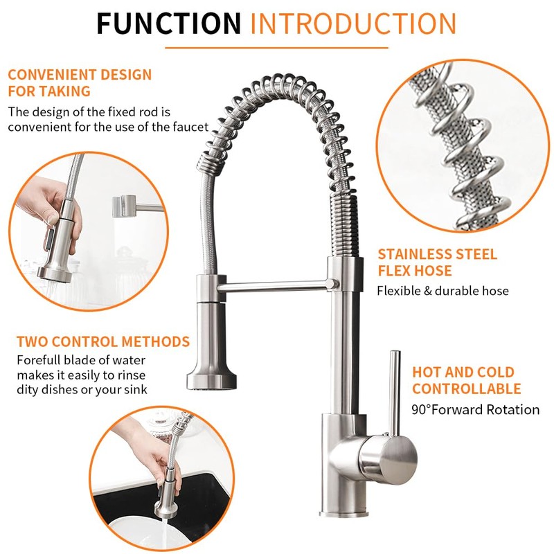 OWOFAN Kitchen Faucets, Commercial Brushed Nickel Stainless Steel Pull Down