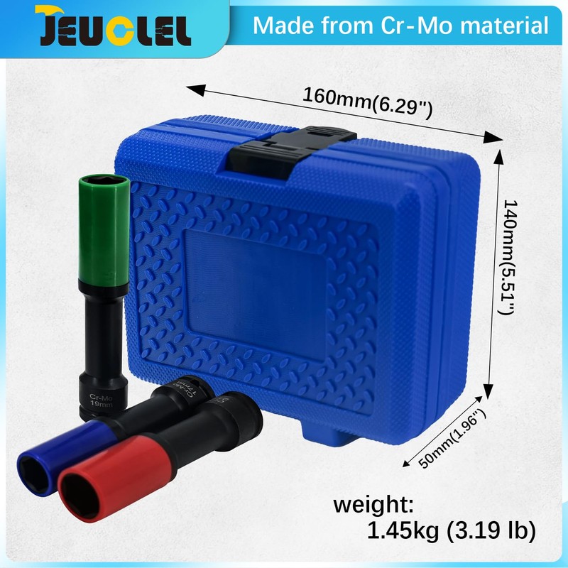 JEUCLEL 3Pcs Lug Nut Socket Set 1/2" Drive Impact Tools,