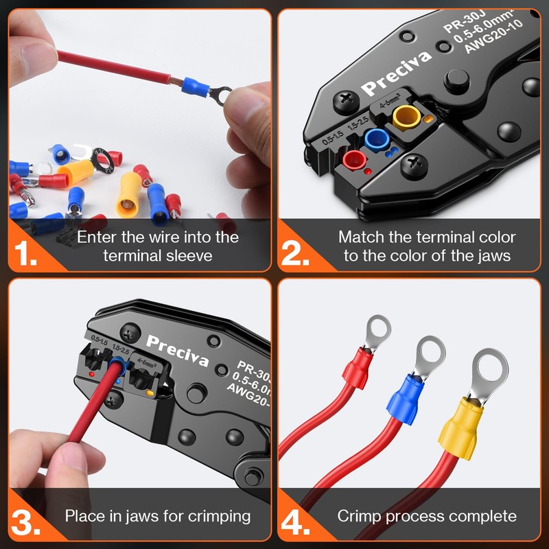 Preciva Crimping Tool for Insulated Terminals Wire Connectors, AWG20-10 Ratchet