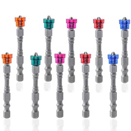 Treki Colourful PH2 Screwdriver Bits Set, 10pcs Magnetic Collar Screwdriver Bit 1/4 Inch Hex Shank Ph2 Magnetic Phillips Cross Screw Bits Ph2 Impact Drill Bits-65mm Length