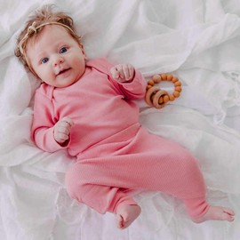 Organic Cotton Rib-Knit Baby Sleep Pants - Pink, 6-12 MTHS