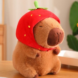 OUKEYI Capybara Plush Toy, 23 cm Capybara Stuffed Animal Doll, Cute Plushies Soft Stuffed Toy Capybara for Adults Boys and Girls Birthday (Capybara-strawberry)