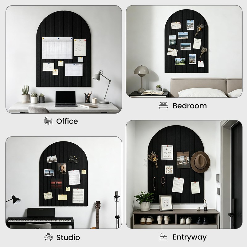 Sawnfay Arched Felt Bulletin Board (Black), 35"x24" Large Wall Decor