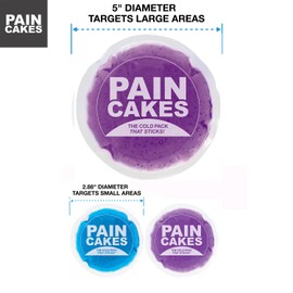 PAINCAKES Reusable Gel Ice Packs, Sticks to Body, 5" Large Purple with Mini 2 Pack of Purple and Blue, Small Ice Packs, Perfect for Injuries, and Small Areas, Latex-Free Cold Compress