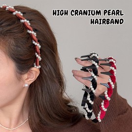 2025 New Vintage High Cranium Artificial Pearl Hairband, Reversible High Cranium Headband, Anti-slip Decorative Vintage Pearl Headbands for Women (3Pcs)