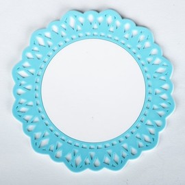 Good-L Antique Lace Style Vinyl Coasters White x Blue Diameter 100mm Thickness 2mm 6 Pack