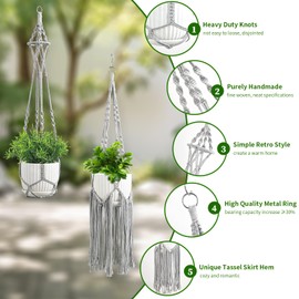 Macrame Plant Hangers, 6Pack Hanging Plant Holders Indoor w/ 6 Set Hooks Handmade Cotton Rope Plant Hangers Set Flower Pots Holder Stand Boho Home Decor Hanging Planters for Indoor Outdoor Plants