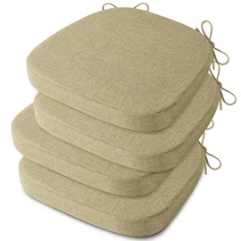 AddGrace Anti Slip Kitchen Chair Cushions D-Shape Dining Chair Pads Set of 4 High Density Foam Durable Kitchen Seat Cushions 16"X16"X2" Beige