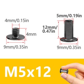 Hocansen 50 Set Chicago Screws M5x12mm Leather Screw Nail Rivet Chicago Bolts Button Metal Binding Screws Posts Round Flat Head Stud Screw for Leather Craft and Bookbinding (Gunmetal/M5x12mm)