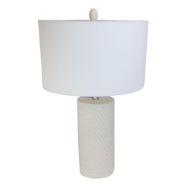 Ebros Gift 29" High Contemporary Modern Elegant Cylindrical Geometric Accent Patterns Desktop Table Lamp with White Fabric Shade Home Decor Lighting