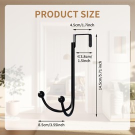 HFHOME 2Packs Over The Door Double Hanger Hooks, Metal Twin Hooks Organizer for Hanging Coats, Hats, Robes, Towels- Silver (2, Black)