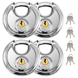 Vervida® Keyed Padlock 70mm Waterproof Stainless Steel, 3/8 Inch Shackle Heavy-Duty Round Outdoor Lock for Storage Units & Garages 4-Pack with 12 Keys (Keyed Different)