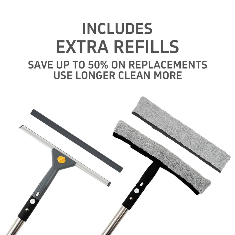 Window Washing Kit with Extension Pole(19–94.5"), Window Squeegee with Extension