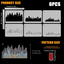 FINGERINSPIRE 6 Pcs Layered City Skyline Stencil - 11.7x8.3inch Reusable Buildings Pattern Template for Wood, Wall, Fabric & Furniture