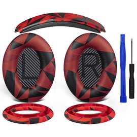 SOULWIT Replacement Kit for Bose QuietComfort QC35/QC35 ii Over-Ear Headphones, Ear Pads Cushions + Headband + Silicone Earpads Cover Protector - Red Storm
