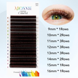 ABONNIE colored lash extensions, Easy fan lash extensions 0.07 C curl lash extensions,color lash extensions,9-16mm Mix volume lash extensions, lash fan for lash extensions(0.07-C-Brown 9-16mm）