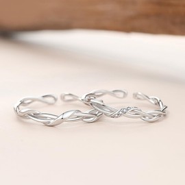[083BASE] 925 Silver / Couple Ring / Unique Twisted Design / Open Size Fits No. 8 - 24 / With Original Design Package/Sterling, Ceramic Leather Metal