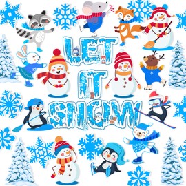 50Pcs Large Winter Bulletin Board Decorations Set Christmas Snowflake Cutouts Classroom Decorations Penguin Snowman Let It Snow Board Border Home Office Decor for Teacher Kids Students, 25 Designs
