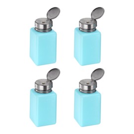 HARFINGTON 4PCS 180ML(6oz) Push Down Alcohol Dispenser Pump Liquid Press Empty Bottles Refillable Container for Acetone Cleanser Nail Polish Remover, Blue