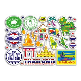 A5 Sticker Sheet Thailand Landmarks Vinyl Stickers - Bright Thai Map Airport Stamp Skyline Flag Travel Holiday Country City Aesthetic #80323