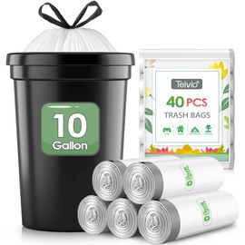 Teivio 7 Gallon 100 Counts Strong Drawstring Trash Bags Garbage Bags, Medium Kitchen Trash Can Bathroom Bin Liners, Plastic Trash Bags for Home Office Kitche, White