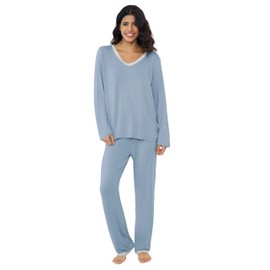 Joyaria Long Sleeve Pajamas for Women Set Ultra Soft V Neck Pjs Bamboo Viscose Pyjamas(Dusty Blue, Small)